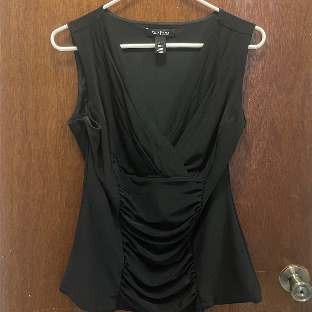 Black Sleeveless Ruched V-Neck Top